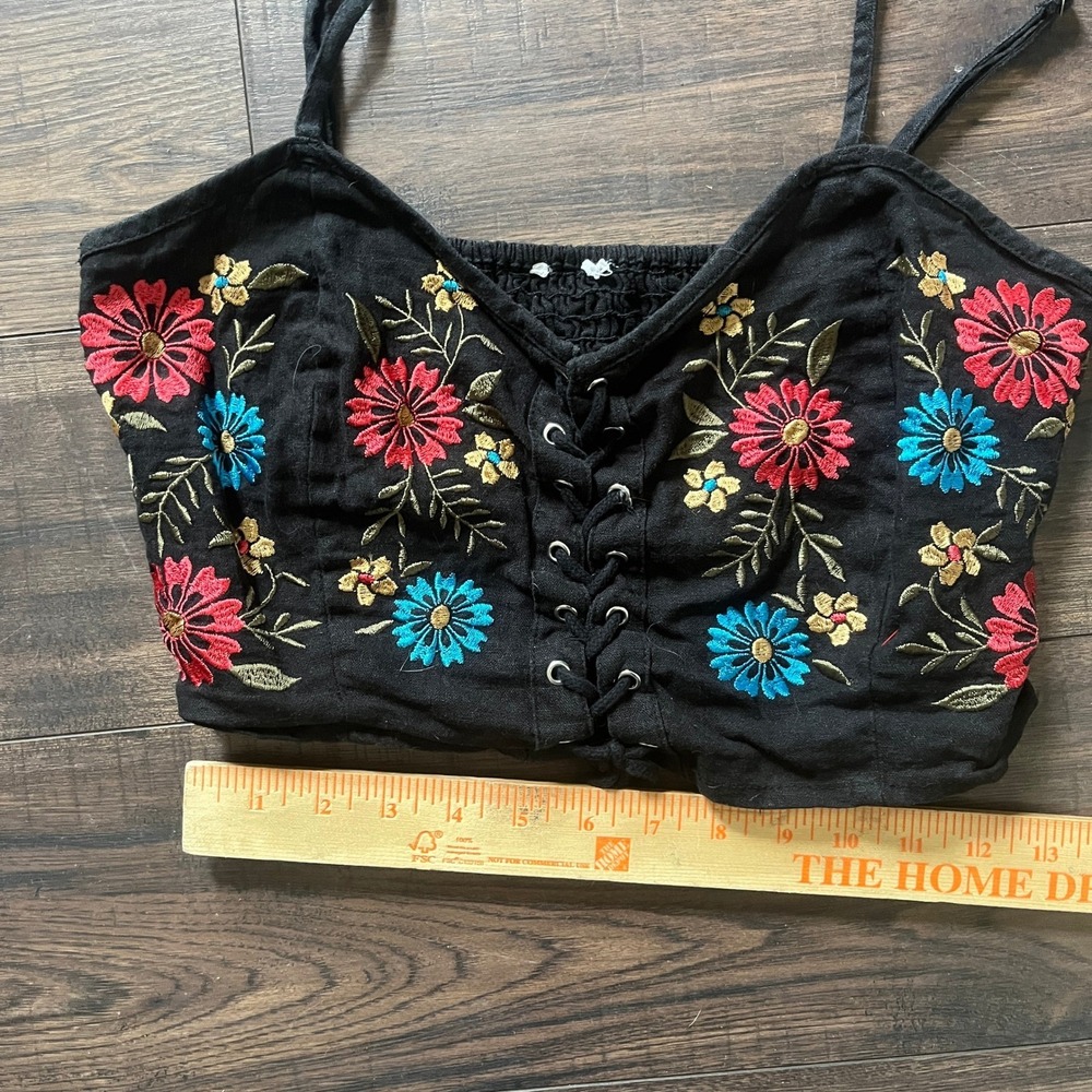 Forever 21 Women's Corset Bustier Embroidered Flower Linen Blend Size Medium - Picture 7 of 7
